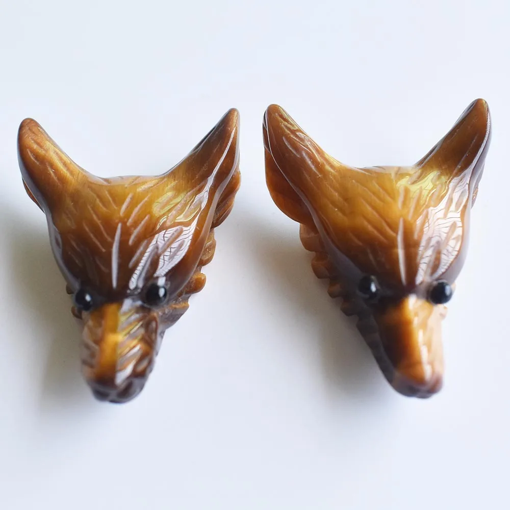 

Wholesale 2pcs/lot Fashion good quality natural tiger eye stone Carved Wolf Head shape Pendants for Necklace jewelry making free