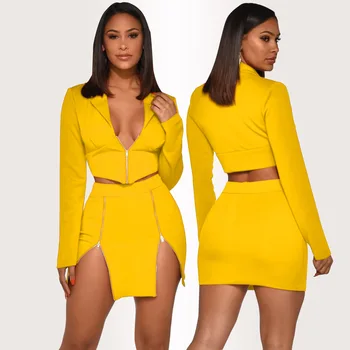 

2 Piece Female Tracksuit Long Sleeve Crop Top And Skirt Set Elegant Matching Sets Evening Party Suit Outfits Plus Size H3334