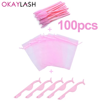 

OKAYLASH 3 in 1 pink purple blue black eyelash tweezers and lash brushes and eyelash packaging bag