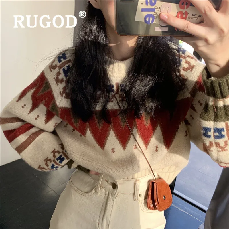RUGOD милый укороченный свитер элегантный джемпер Kawaii пуловер Зимние Топы для женщин корейский стиль размера плюс Kpop одежда осень