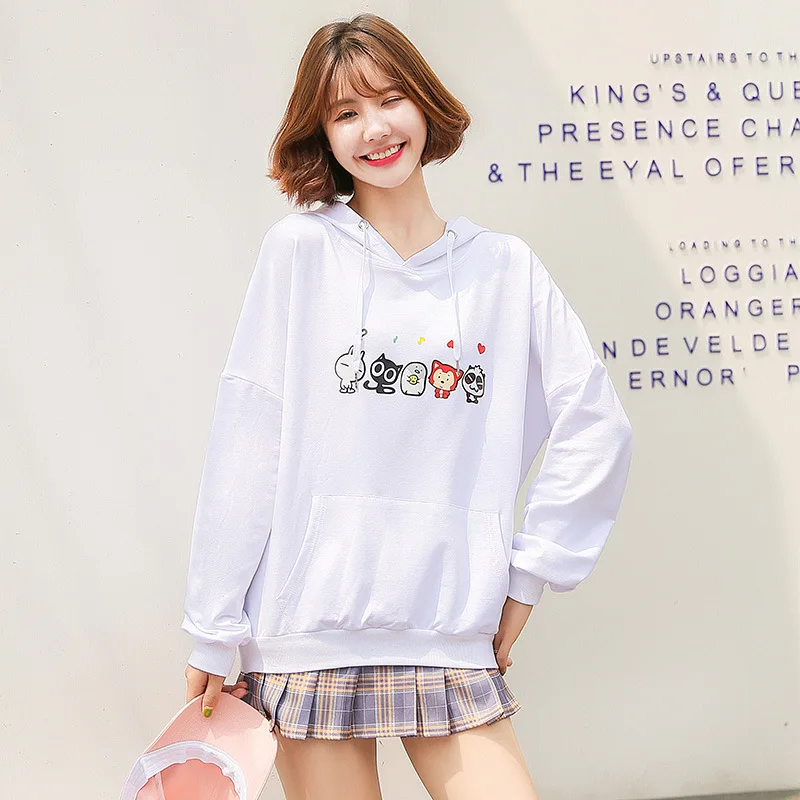 Kawaii Harajuku женские толстовки хлопок сова панда Кот свитшот с лисой женский корейский мягкий свитер джемперы с длинными рукавами