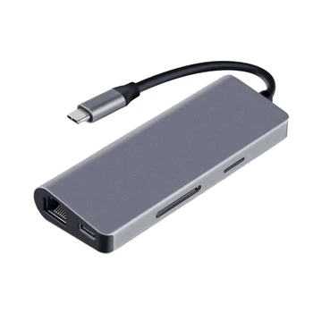 

7 in 1 TC71N TYPE-C Adapter Type-C to USB 3.0 x 2 + HDMI + SD/TF Card Reader + RJ45 Silver Grey