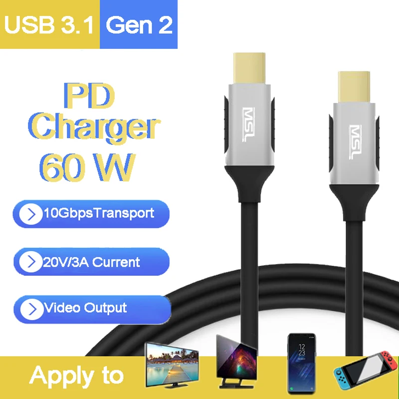 USB 3,1 type-C-USB C кабель Gen2 PD 60 Вт USB C-USB C кабель для быстрой зарядки для Macbook Pro iPad Pro samsung S9 S8