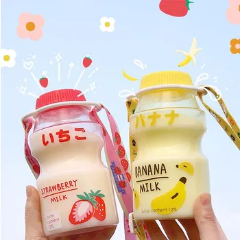

480ml Plastic Water Bottle Tour Drinking Bottle Yakult Shape Cute Kawaii Milk Carton Shaker Bottle for Kids/Girl/Adult Glass