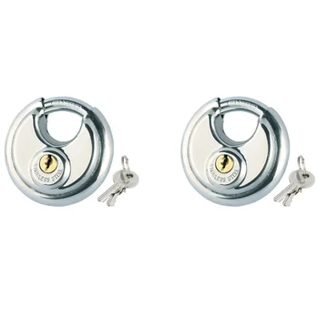 

2Pcs Stainless Steel Padlock C-Shaped Round Cake Lock Stainless Steel Discus Padlock (with 4 Keys)
