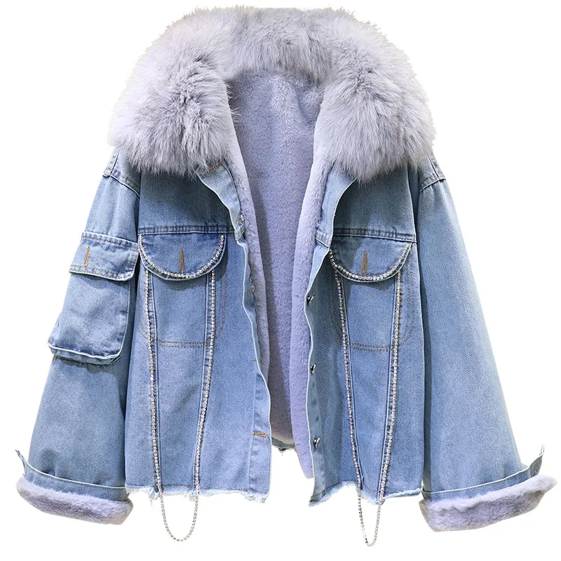 Новинка 2019 зимняя джинсовая куртка для женщин Вельветовая Толстая съемная