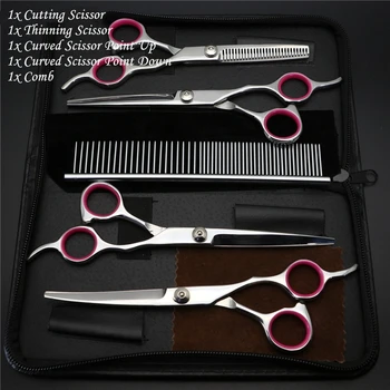

7.0 inch Professional Pet Grooming Scissors Set Straight Curved Shears Cat Dog Cutting Thinning Tesoura for Groomer
