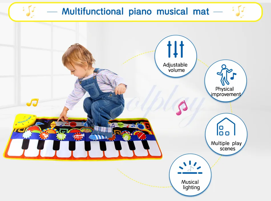 Музыкальный коврик для игры на фортепиано, музыкальный коврик, 8 инструментов, тон, 10 весов, ковер-регистратор, одеяло, развивающие игрушки для детей