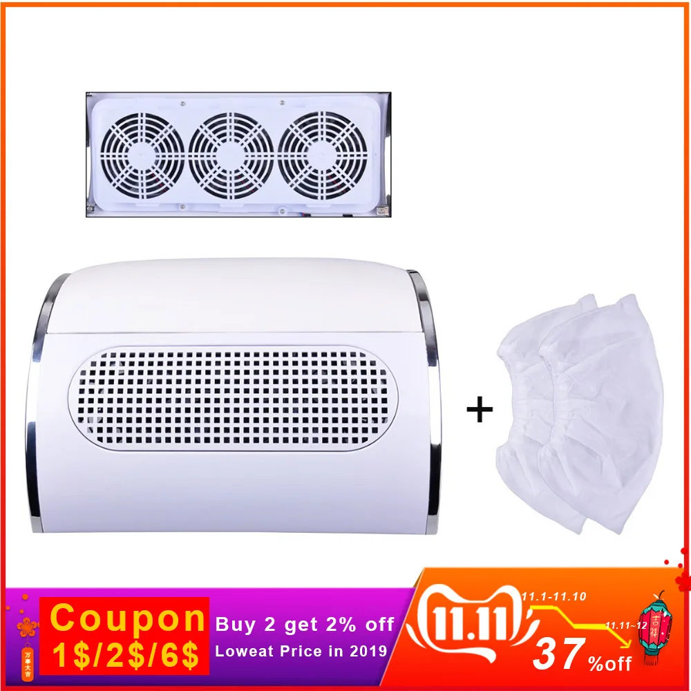 Vente Puissant collecteur d aspiration de poussière d ongle avec 3 ventilateurs aspirateur peu bruyant outils de manucure avec 2 sacs de collecte de poussière Nail Master