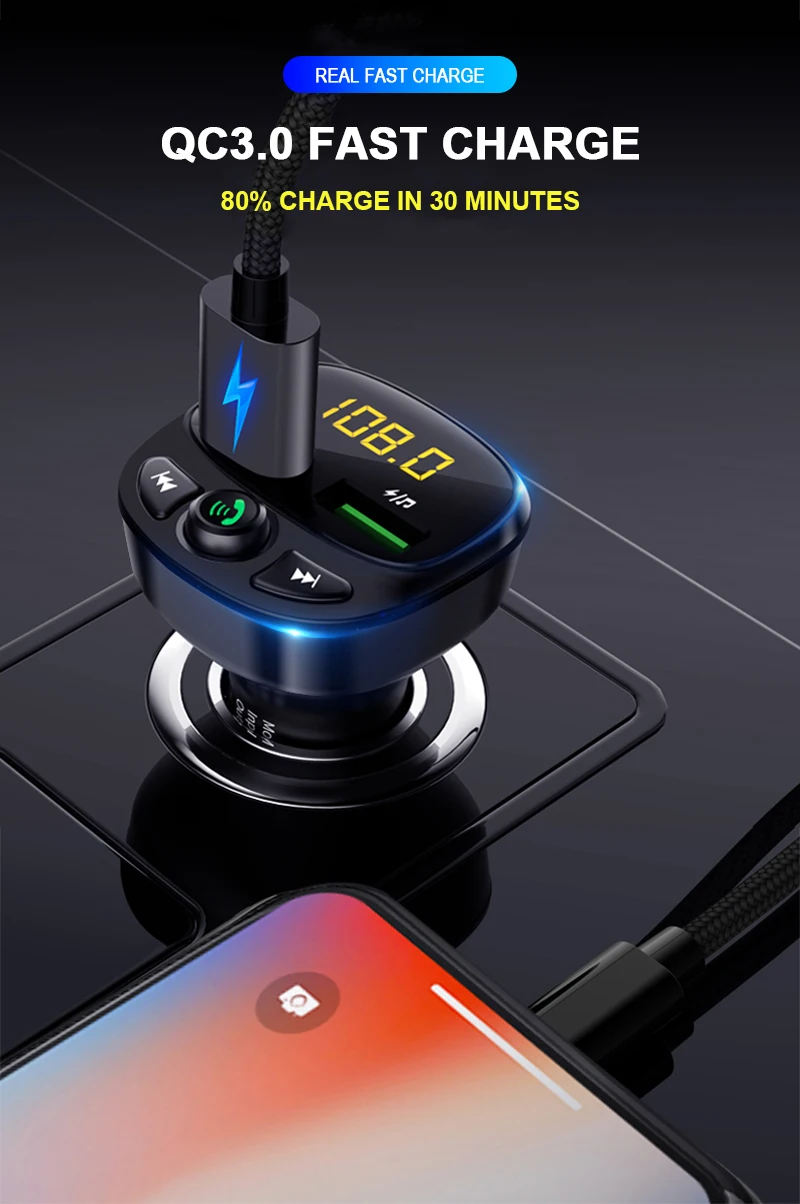 WIPERSIGNS, автомобильный комплект, Bluetooth 5,0, fm-передатчик, беспроводной, Hands Free, lcd, mp3-плеер, двойной USB, Автомобильное быстрое зарядное устройство, fm-модулятор