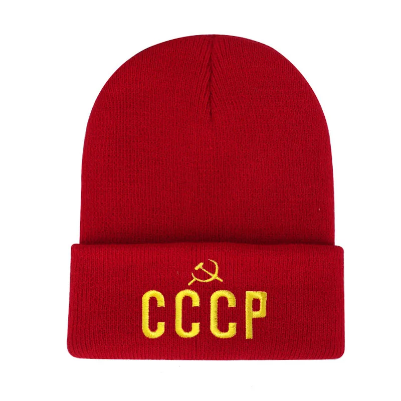 Вышивка CCCP вязаные шапки Россия Skullies Beanie Повседневные шапки женские модные шапочки мужские теплые зимние шапки оптом