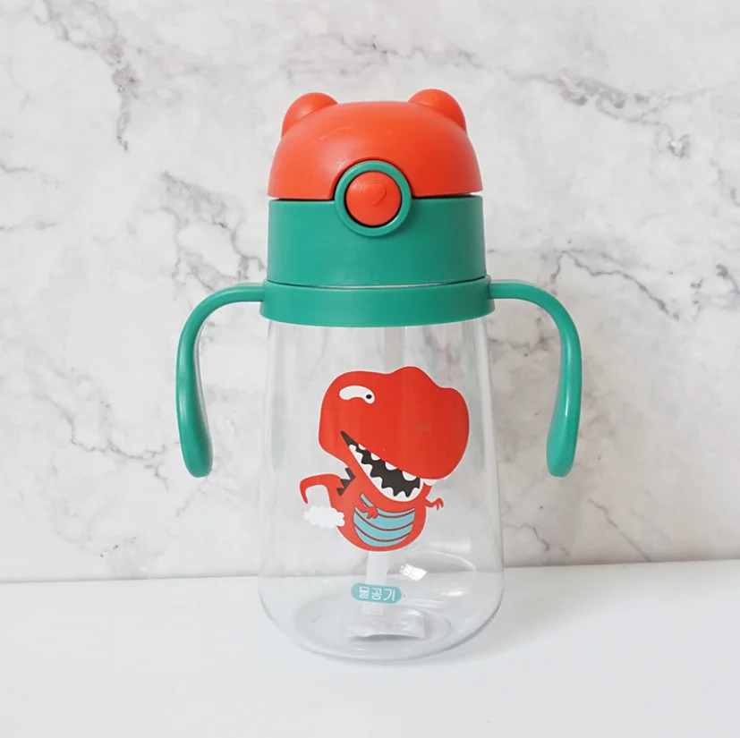 Cartoon cute sippy cup baby children learning to drink cup strap handle kindergarten drinking cup anti-fall handle cup - Цвет: water bottle