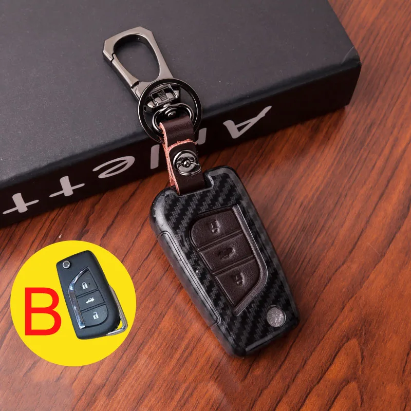 Чехол-брелок из углеродного волокна+ кожи для Toyota Corolla Rav4 Land Cruiser 200 Prado Avensis Auris Yaris Camry - Название цвета: B  Brown