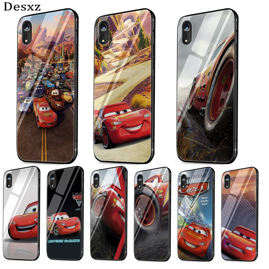 

Mobile Phone Case Glass Tpu for iPhone XR X XS Max 5 5s SE iphone 7 8 6 6S Plus Shell Cover Lightning mcqueen