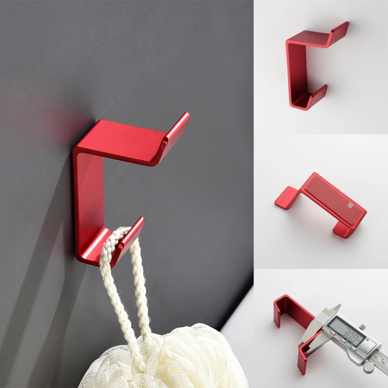 Aluminum Bathroom Accessories Sets 3M Tape Toilet Brush Holder Ceramic Toilet Roll Paper Holder Red Robe Hook Towel