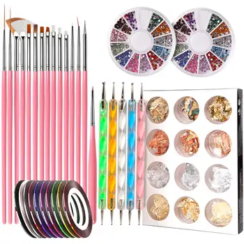 

Nail Pen Designer Stamp Nail Art Tool with 15pcs Nail Painting Brushes Dotting Tool Nail Foil Manicure Tape Color Rhinestones