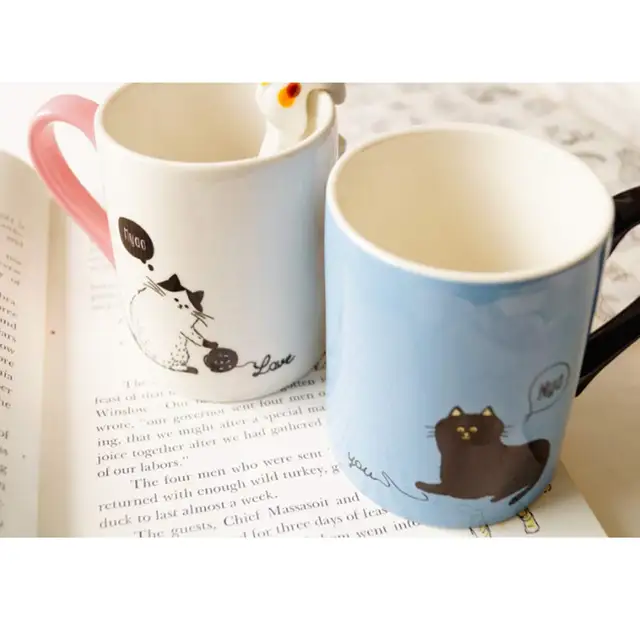 Tazze Gatto Con Coperchio E Cucchiaio - Set Da 2 In Ceramica, 400ml, Per Tè E Caffè, Regalo Perfetto - Foto 8