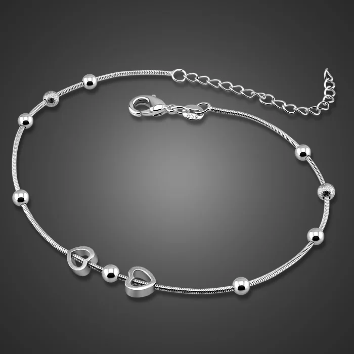 Модные простые женские ножные браслеты. Solid 925 стерлингового серебра в форме сердца браслеты. серебро 28 см Цепочки Браслеты, ювелирные