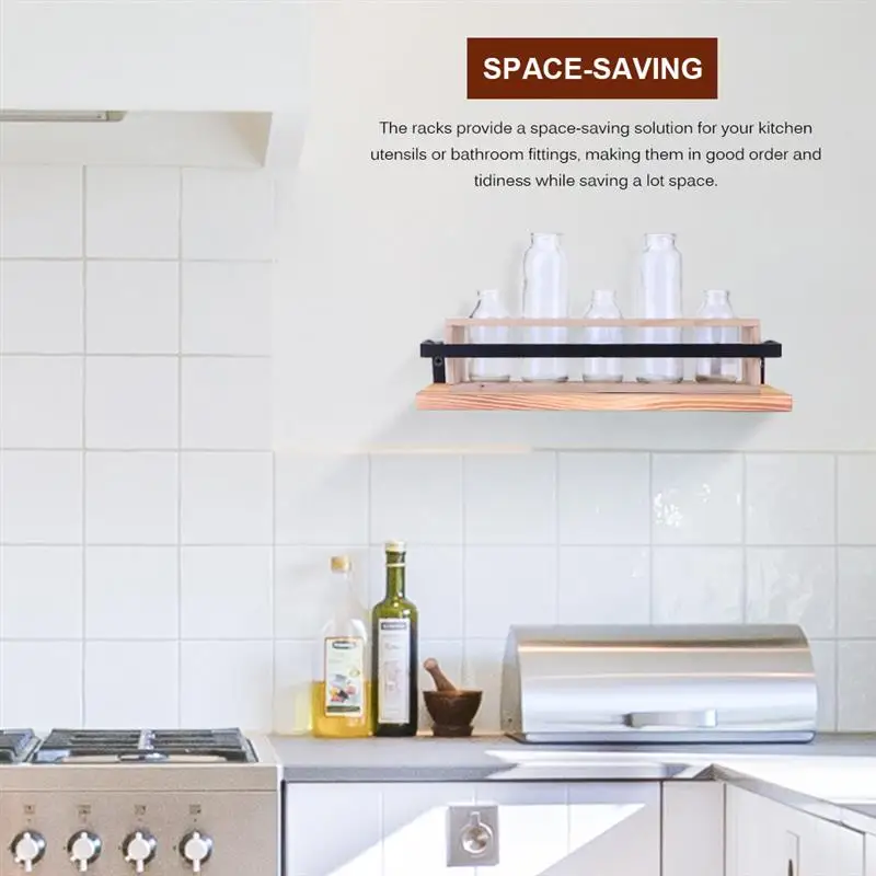 

2019 New 2 Pcs Modern Floating Storage Shelves Wall Mounted Storage Racks Iron Pine Shelves Kitchen Bathroom Bedroom