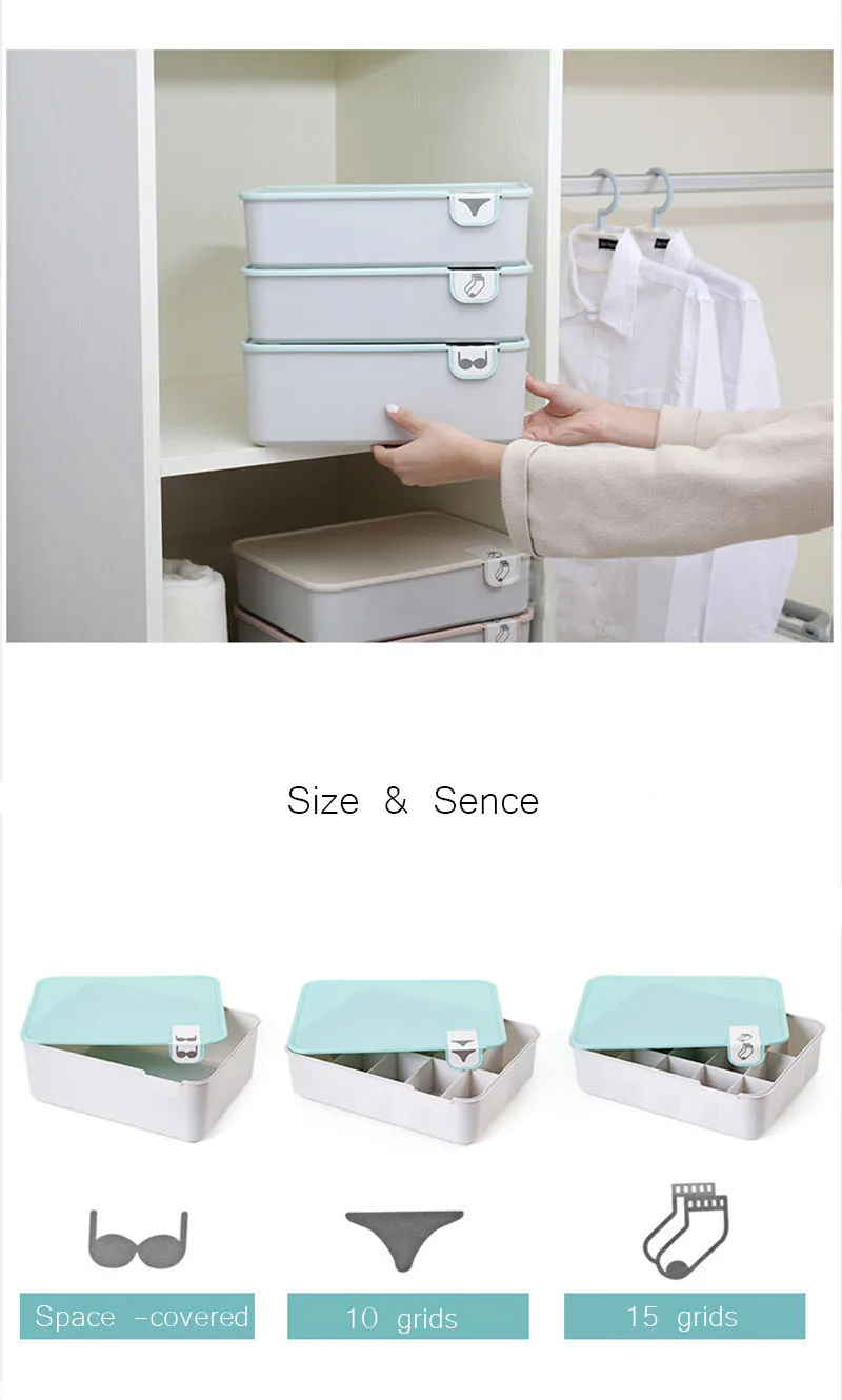 YiCleaner Partition Underwear Storage Box Storage Box Plastic Sock Storage Drawer Organizers Wardrobe Clothes Partition Storage