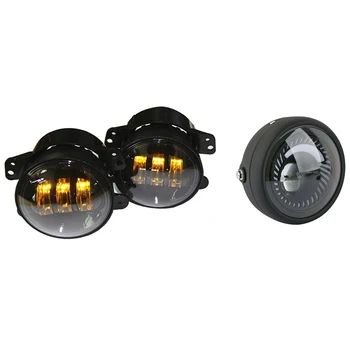 

1 Pair 4 Inch Amber Yellow 60W Led Fog Lights & 1 Set Motorcycle Spiral White Side Mount 6.5 Inch Led Headlight