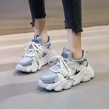 

FISH IN LOVEWhite Chunky Sneakers Women Genuine Leather Shoes Flat Platform Ladies LaceUp Fashion White Shoe Tenis FemininoGY506