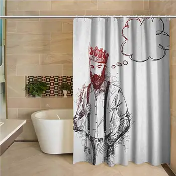 

Indie Odorless Waterproof Shower Curtain Cool Hipster King Character with Crown and Thinking Bubble Sketch Artwork Large Home