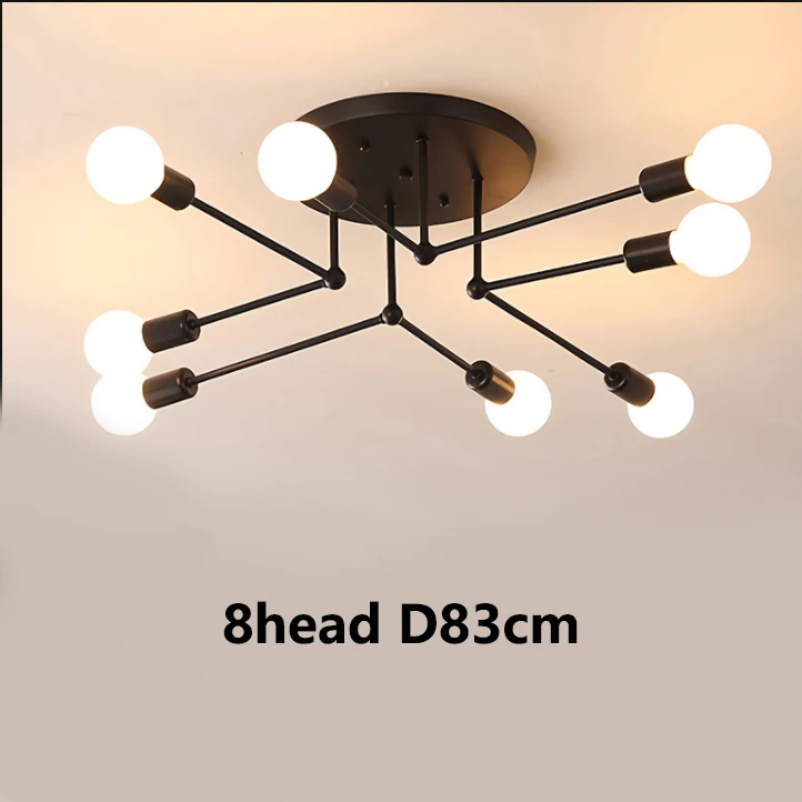 black 8head D83cm Скандинавский светодиодный потолочный светильник s Ретро Лофт ветка Chander потолочный светильник для гостиной спальни винтажный светильник - Цвет корпуса: black 8head D83cm