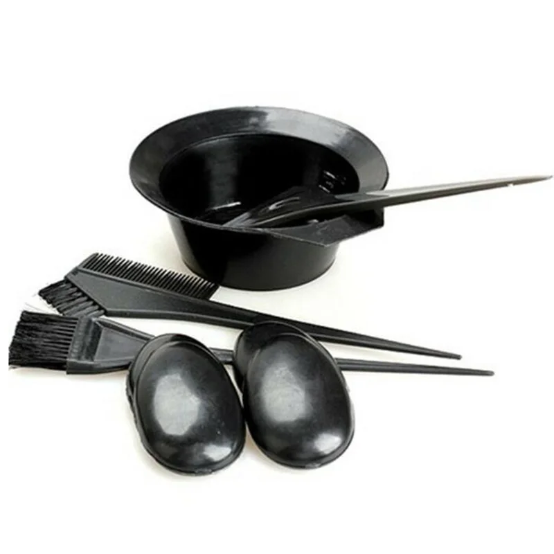 5pcs/set Plastic Hair Dye Styling Accessories 1 Color Mixing Bowl with 3 Brushes 1 Earshield Hair Coloring Tint Tools