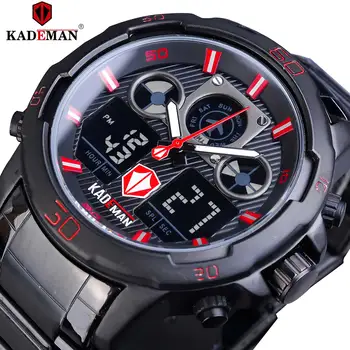 

KADEMAN Black Stainless Steel Dual Movement Mens Digital Quartz Sport Wrist Watch Top Brand Luxury Military Male Clock Analog