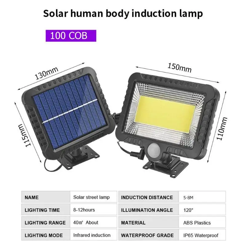 COB 100LED Солнечный светильник с датчиком движения, водонепроницаемый наружный Ночной светильник, уличный светильник ing, светильник от солнца