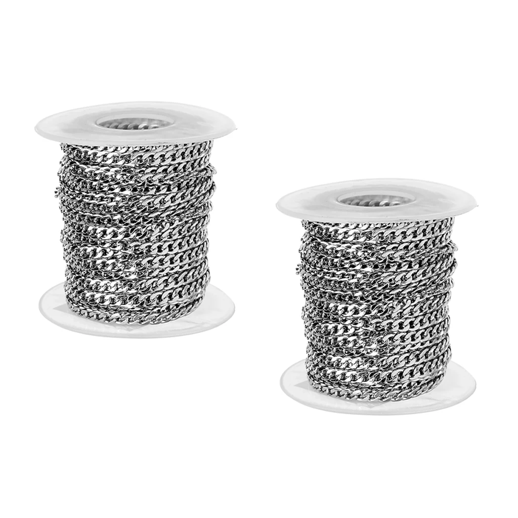 2 Rolls x 10 Yards 3mm / 5mm Stainless Steel Curb Chain, Extender Chains Bracelets Necklaces Link Chain for Men Women