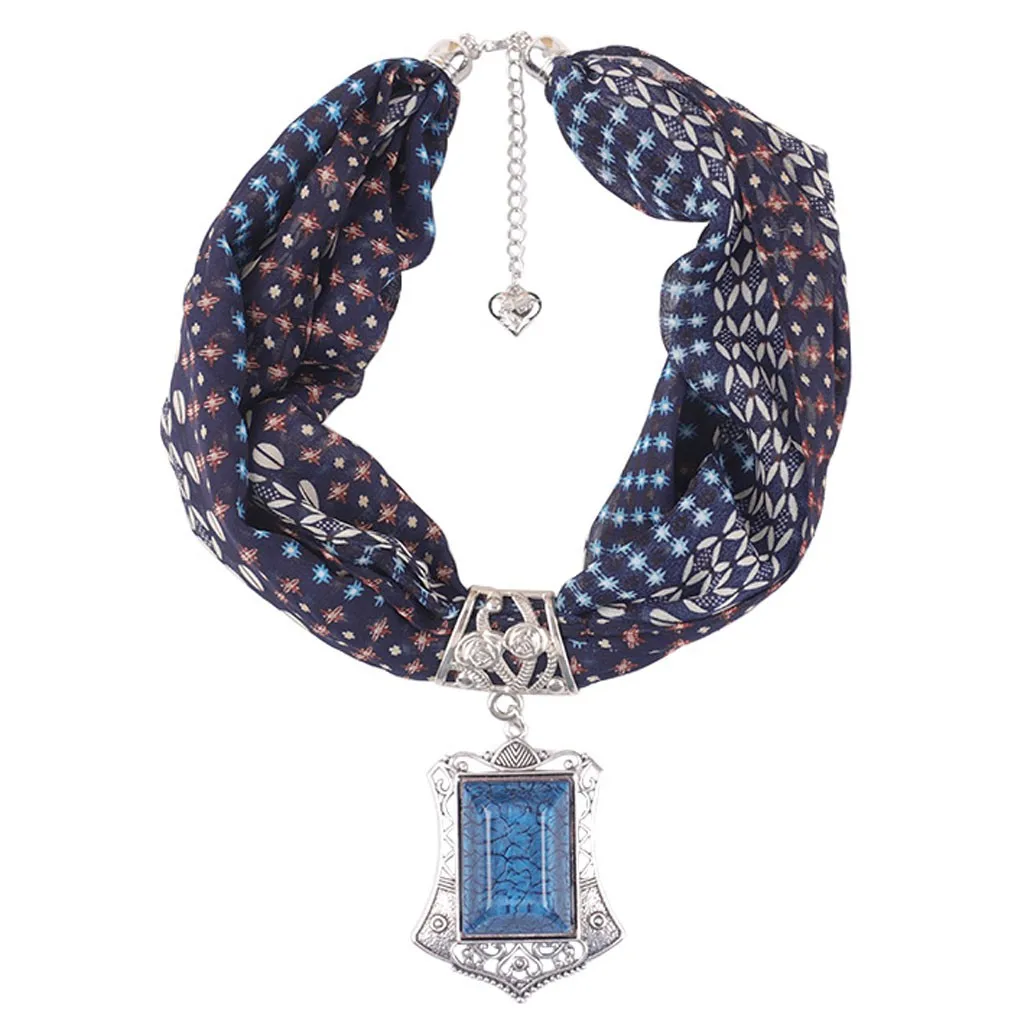 Blue Luxury Scarf For Ladies Elegant Floral Print Floral Scarves Women Boho Beach Shawl Crystal Stone Casual Wrap Necklace Scarf#o19s - Цвет: Blue