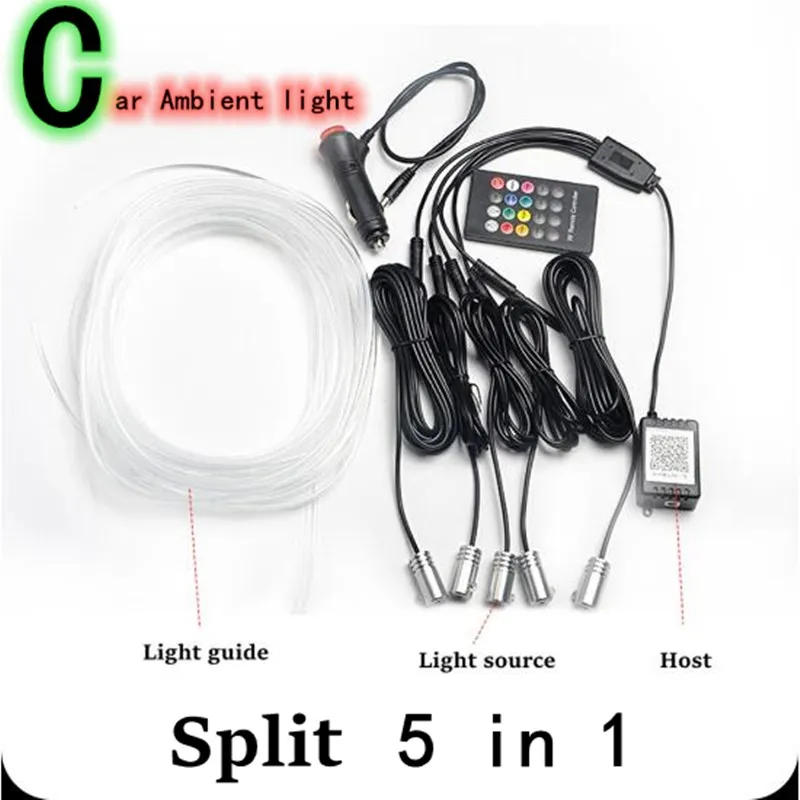 

RGB LED Strips Ambient Light APP Sound Music Control for Car Interior Atmosphere Light Car Backlight DIY 6M Fiber Optic Band