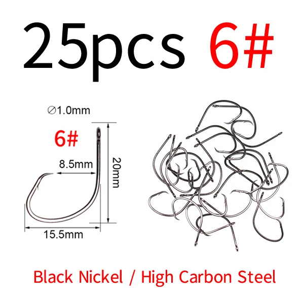 25pcs #4 #6 #8 Black Nickel Saltwater Circle Fishhooks Chemically Sharpened  High Carbon Steel Sabiki Rig Fly Hook