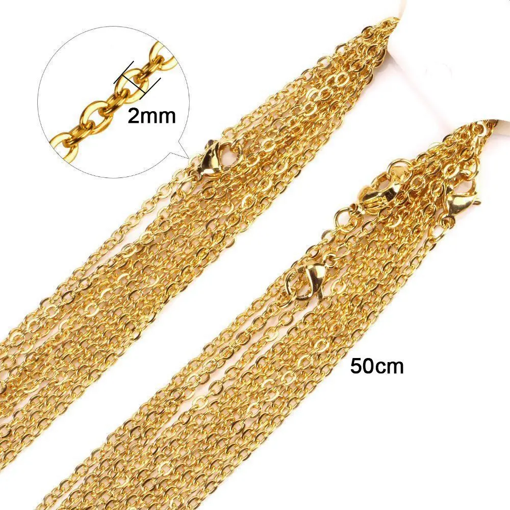 gold 2mm 50cm 1 упаковка, нержавеющая сталь 316L, 1,2, 1,5, 2 мм, цепочка, золото, серебро, тон 45, длина 50 см, для женщин и мужчин, регулируемая цепочка для ожерелья, фурнитура - Окраска металла: gold 2mm 50cm