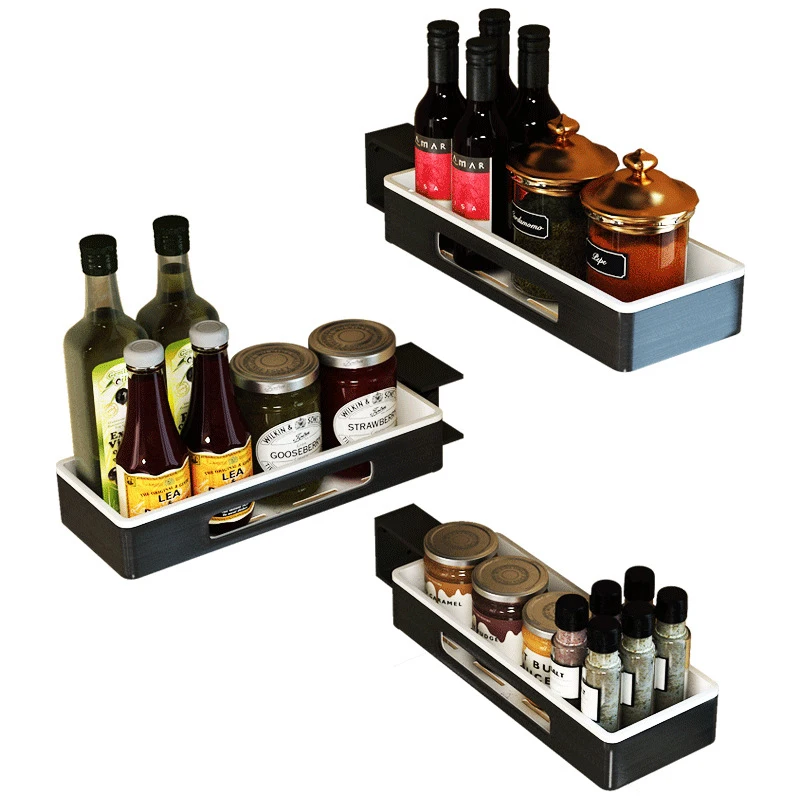 Kitchen rack corner wall hanging free perforated wall storage spice rack kitchen supplies rack Detachable Storage Platform