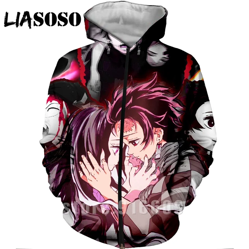Новые осенние женские и мужские толстовки с 3D принтом Kimetsu No Yaiba, пальто, куртка в стиле панк, толстовка в стиле аниме Харадзюку, толстовка с капюшоном на молнии в стиле рок