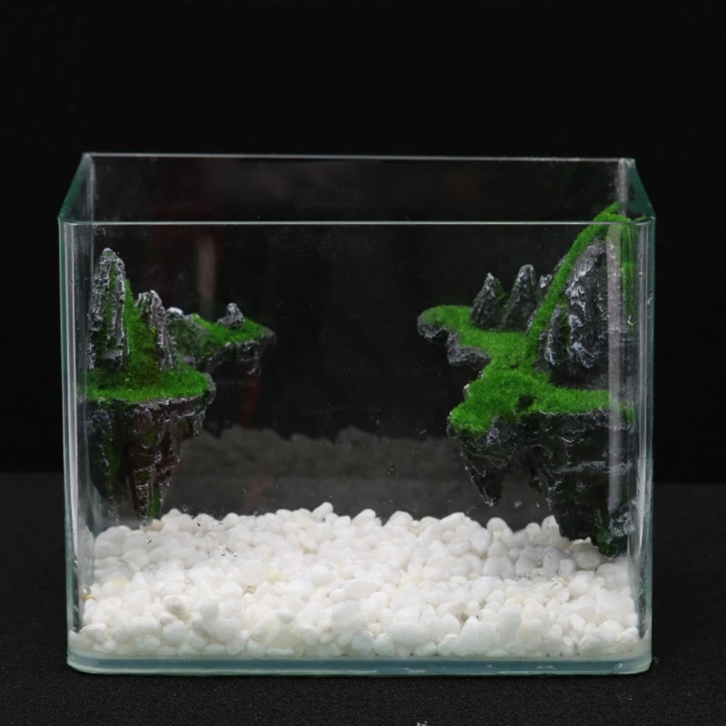 2Pcs Aquarium Ornaments Artificial Resin Moss Landscape Fish Tank Floating Rock Mountain for Fish Sleep Rest Hide Play Breed