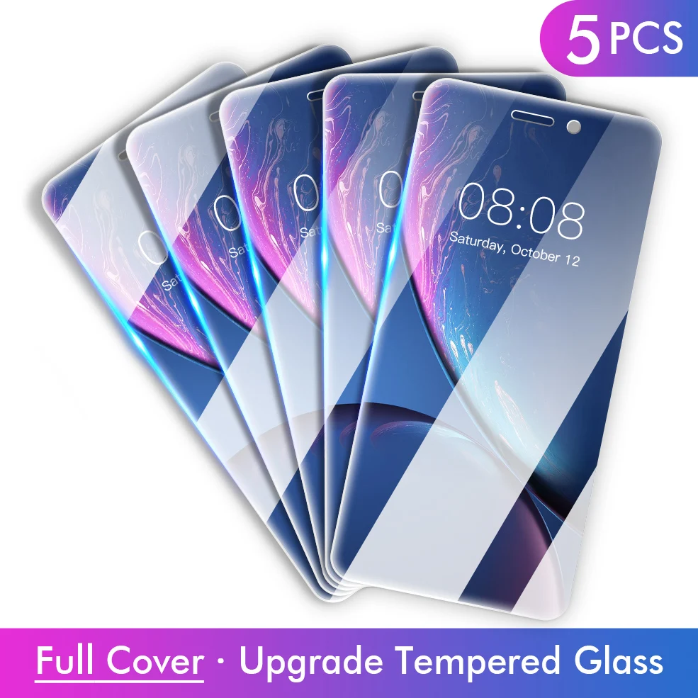 

5Pcs Full Cover Glass For iPhone X XS Max XR Tempered Glass For iPhone 7 8 6 6s Plus 11 Pro Max Screen Protector