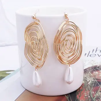 

Big Fashion Gold Color Earrings for Women 2019 Statement Geometric Vintage Pearl Earrings 2019 Metal Pendant Earrings Jewelry