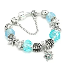 Модные ювелирные изделия браслеты, DIY браслет из сплава с бусинами, синее море Морская звезда ракушка браслет подарок на день Святого Валентина