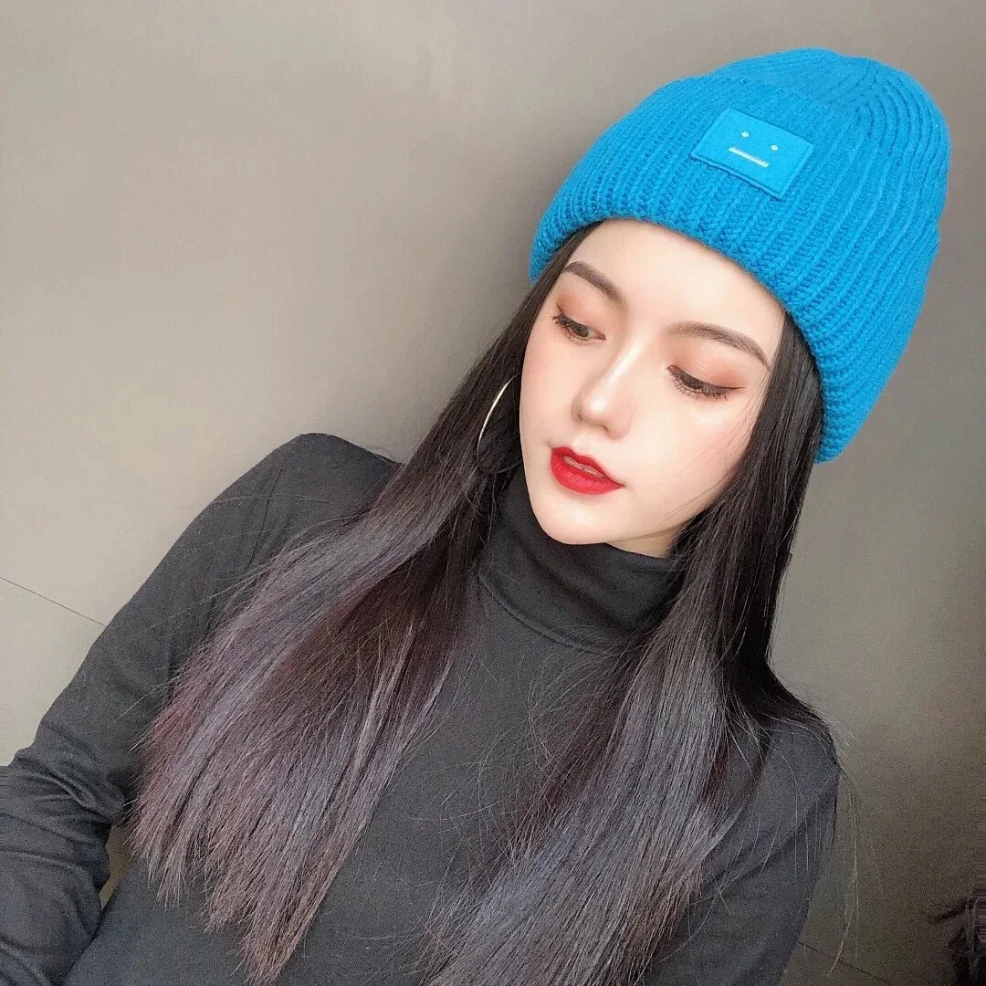 AC Studios Smiling face Beanie Skull Caps knitted Cashmere Eye Warm Couple Lovers Acne Hats Tide Street Hip-hop Wool Cap Adult