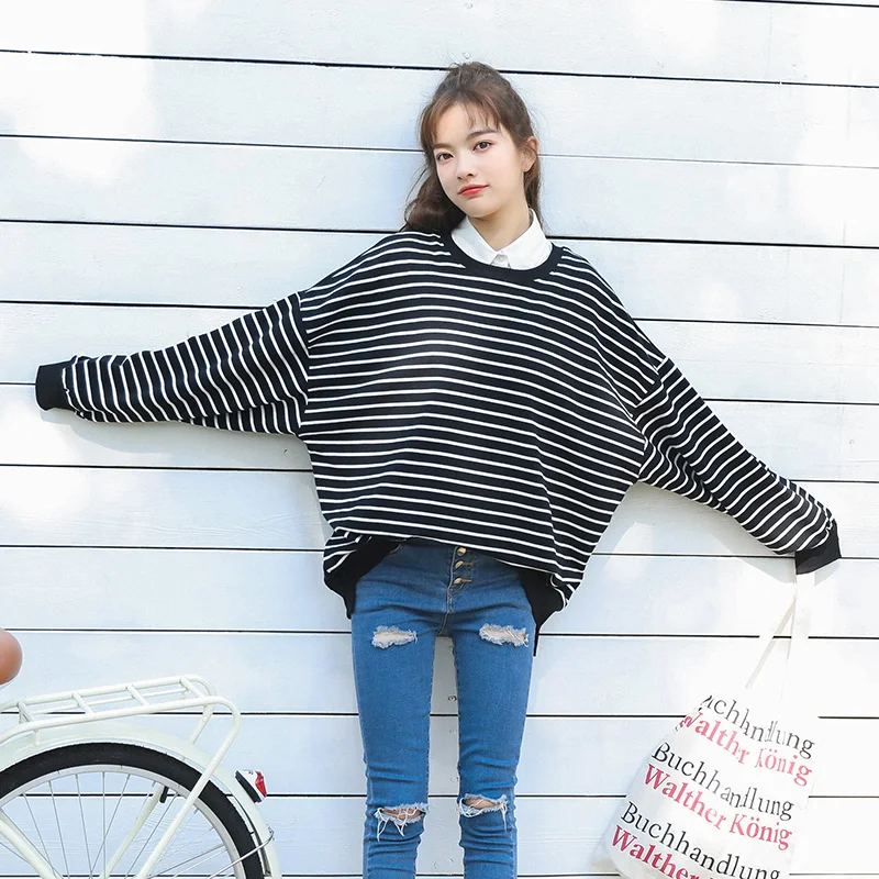 Женские толстовки Harajuku Ulzzang, Хлопковая полосатая толстовка с цветными блоками для девочек, винтажный Милый джемпер Kawaii для женщин