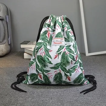 

Waterproof Leaves Printed Drawstring Bag Popular Brand Backpack Casual Sports Gym Sackpack Drawstring Backpack Swimming Travel