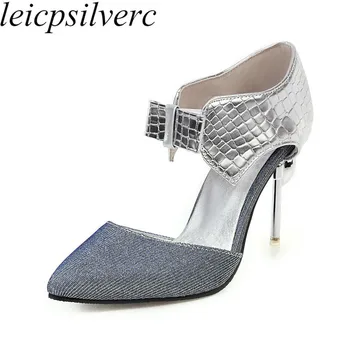 

Women Pumps Super High Heel Pointed Toe Thin Heels Patchwork D'Orsay Two-piece Elastic Band 2020 Sexy New Fashion Sweet Party