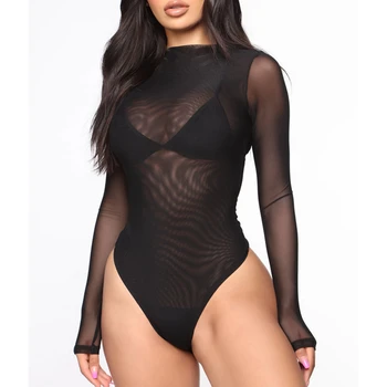 

Sexy Women Long Sleeve Bodysuit SeeThrough Bodycon Jumpsuit Romper Leotard Top Mesh Ladies Bodysuit One Piece Romper Playsuit