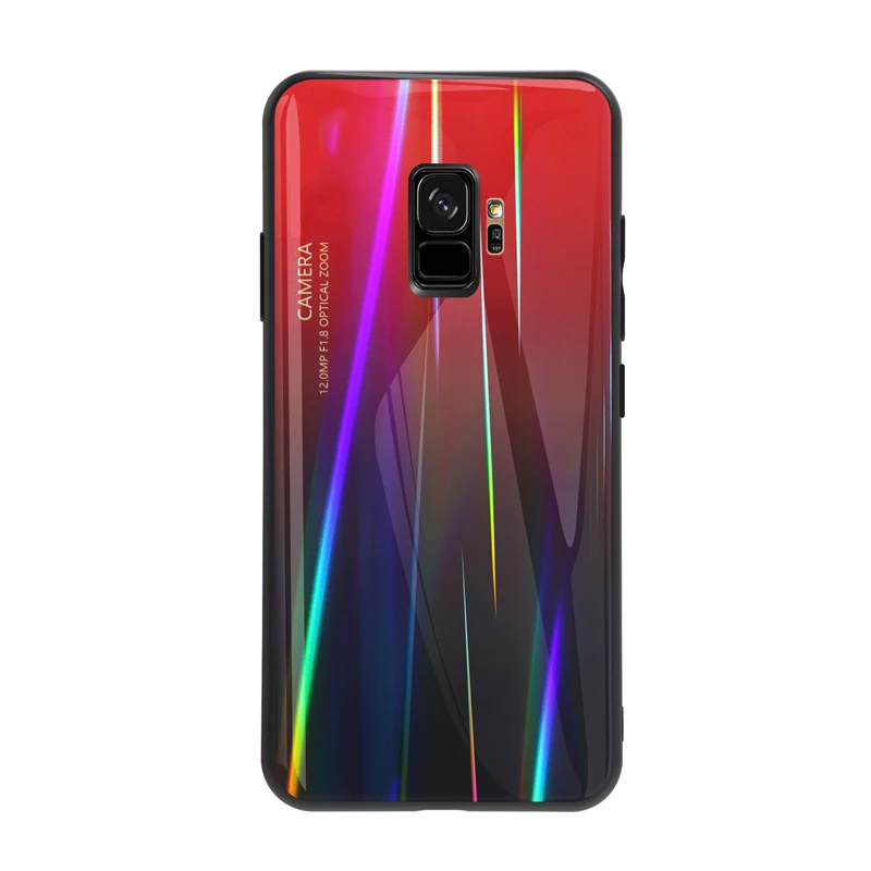 Лазерная Аврора закаленное стекло чехол для samsung galaxy Note 8 9 10 Pro S8 S9 плюс S10 S10E A10 A20 A30 A40 A50 A70 M10 M40 крышка - Цвет: flame Red