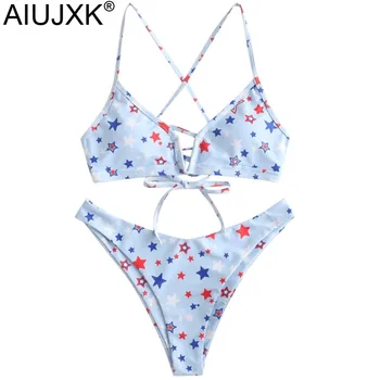 

AIUJXK New 2020 Star Print Biquini Women Bra And Panty Set Summer Lingerie Beach Wear Woman 2 Piece Swimsuit Sexy Underwear