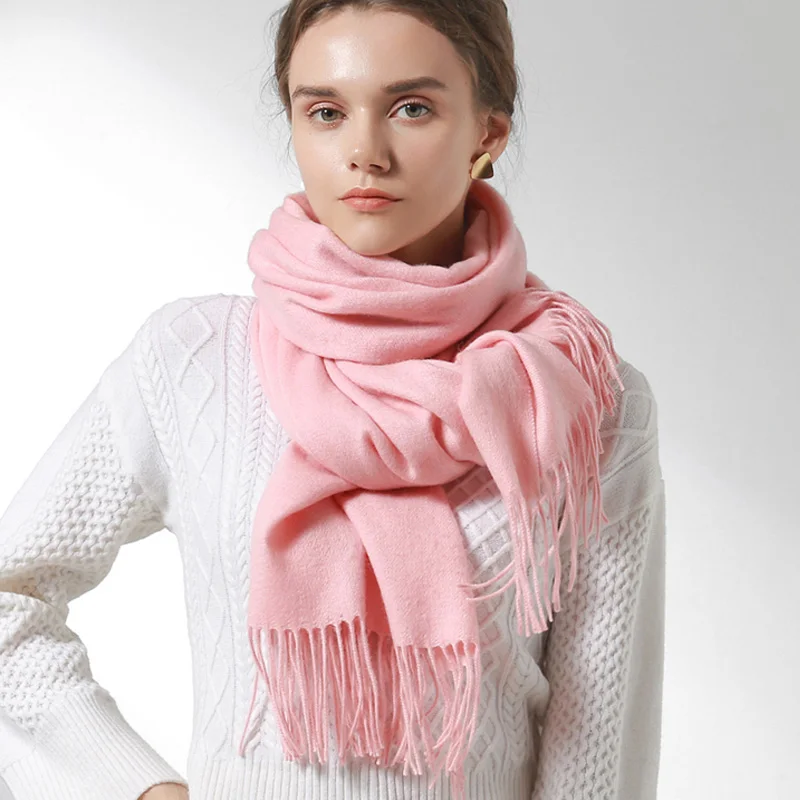 Женский шарф из смешанной шерсти зимние однотонные шали и обертывания женский платок Femme теплый Echarpe серый искусственный кашемир шарфы - Цвет: Pink